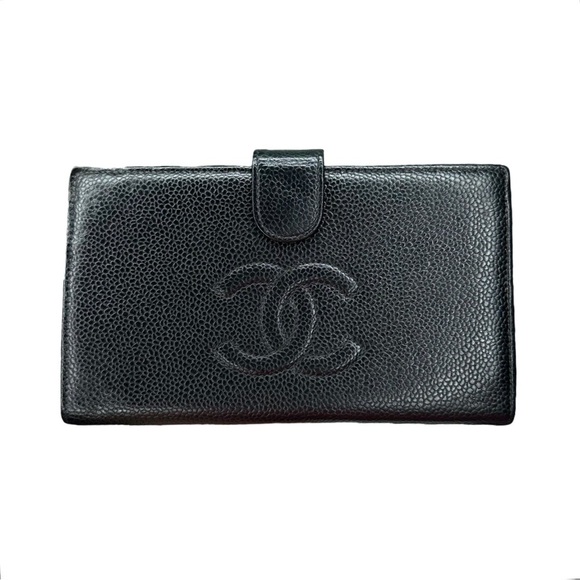 Authentic CHANEL Black Caviar Leather Timeless CC Long Large Wallet Kisslock - Picture 3 of 16